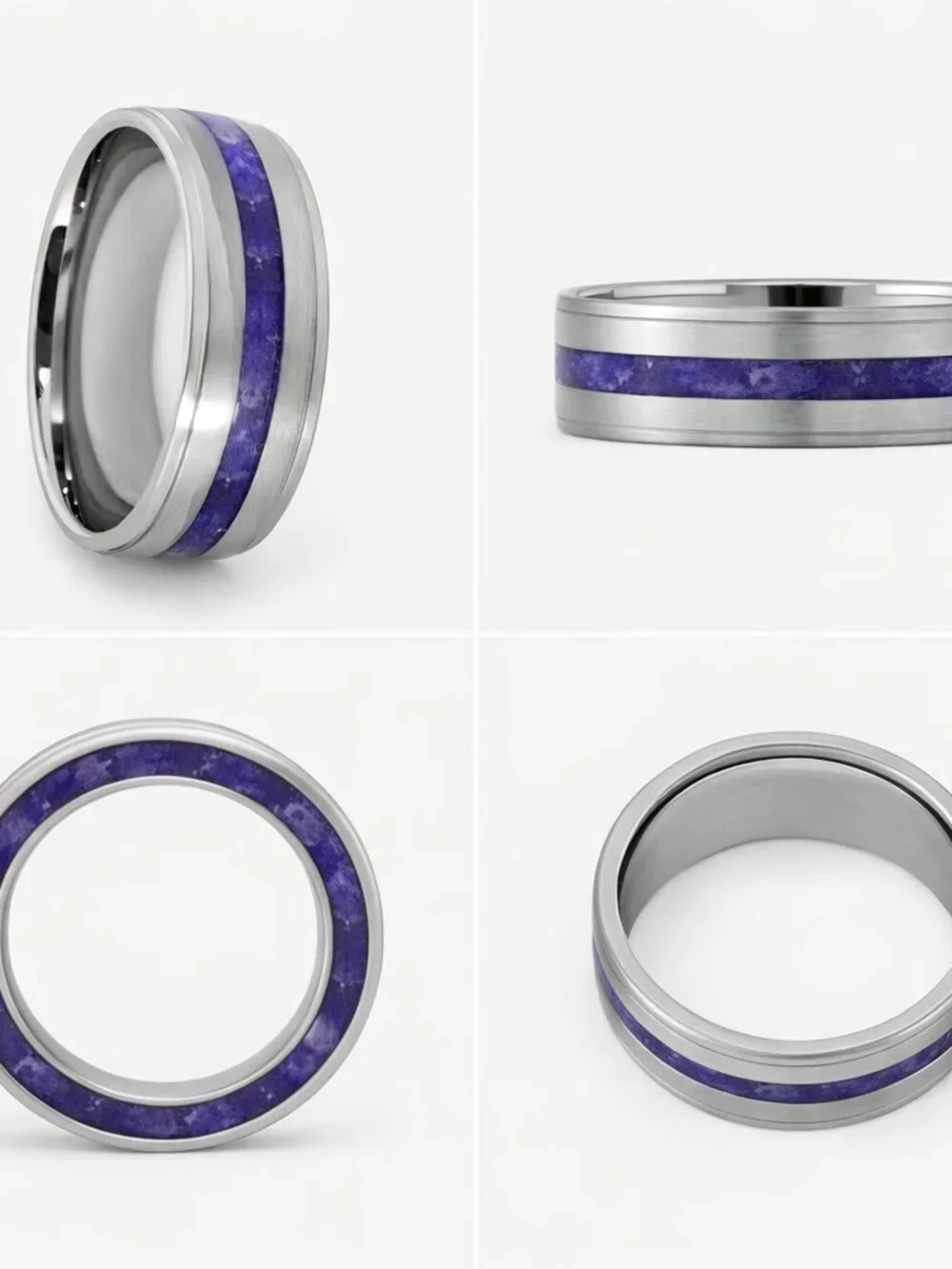 Size 11 Silver Stainless Steel Purple Inlay Wedding Band – Unisex